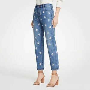 Ann Taylor Floral Embroidered Denim Straight Crop NWT 12 10